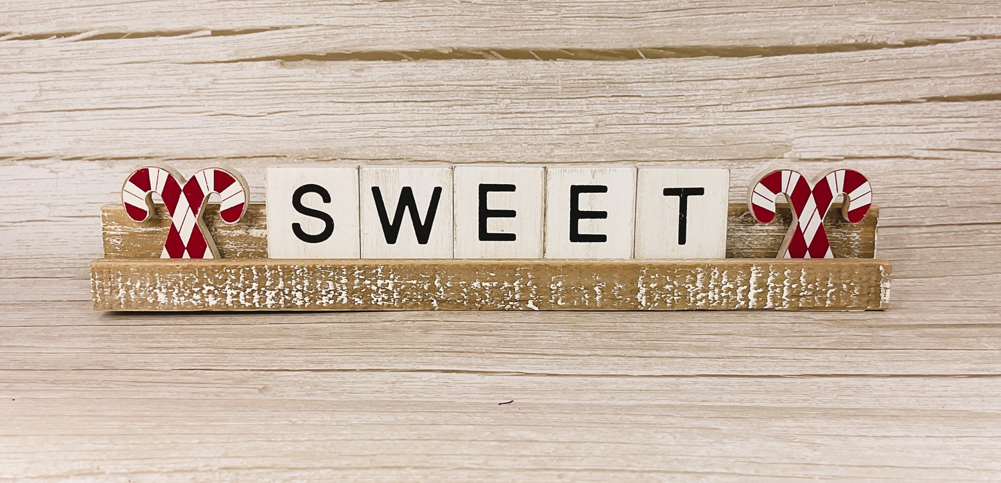 AGD Christmas Decor - Candy Cane Sweet Wood Tile Sign