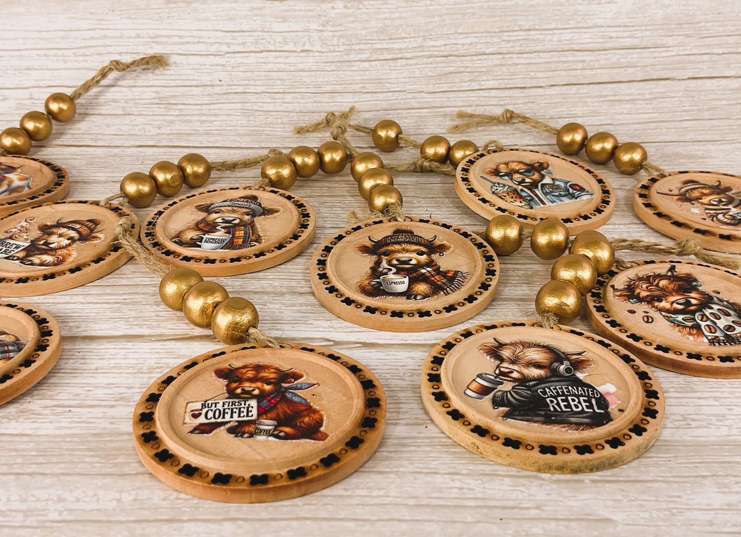 AGD Christmas Decor - Coffee Latte Theme Highland Cow Ornaments 10pc