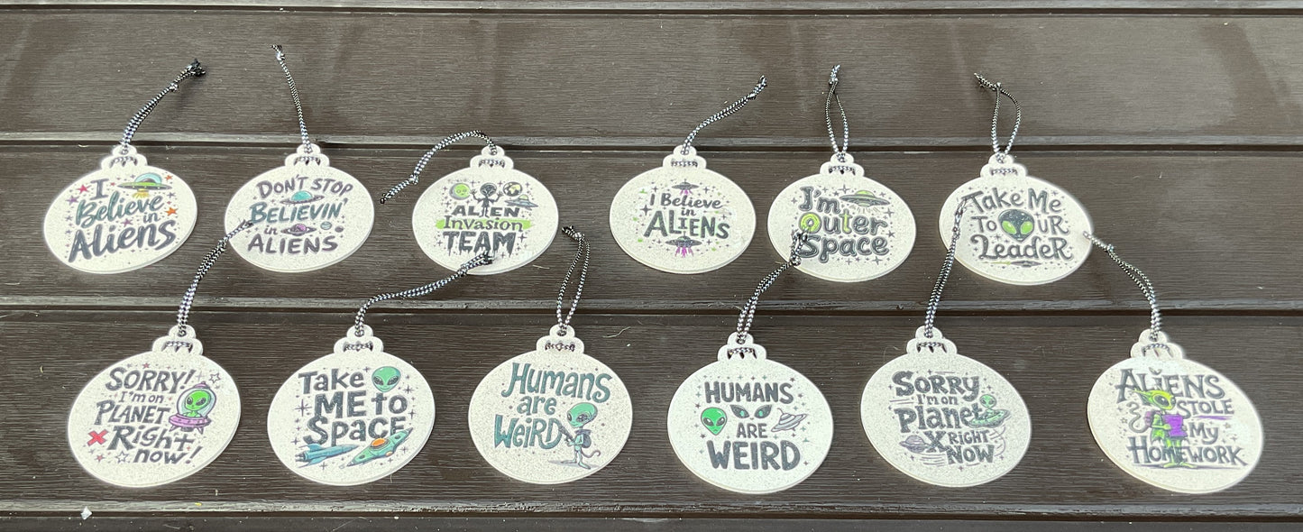 AGD Christmas Decor - Green Alien Theme Ornaments 10pc Set