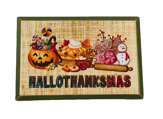 AGD Fall Decor - Pumpkin Gingerbread Hallothankmas Multi Seasonal Tier Tray Sign