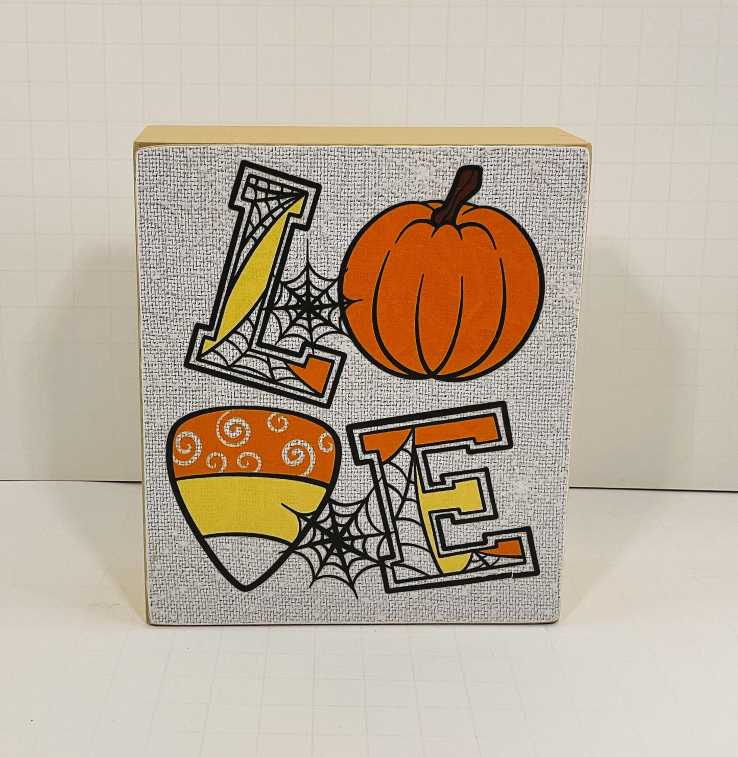 AGD Halloween Decor - Love Candy Corn Pumpkin Spider Web Box Sign