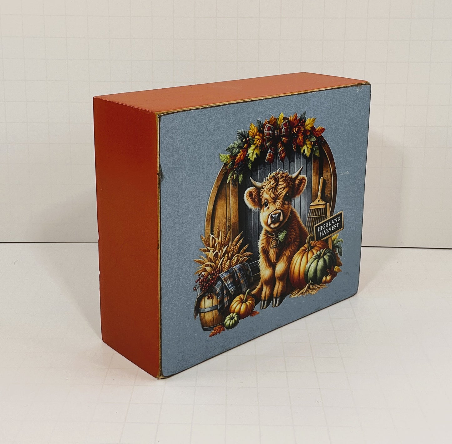 AGD Fall Decor - Autumn Highland Harvest Cow Box Sign