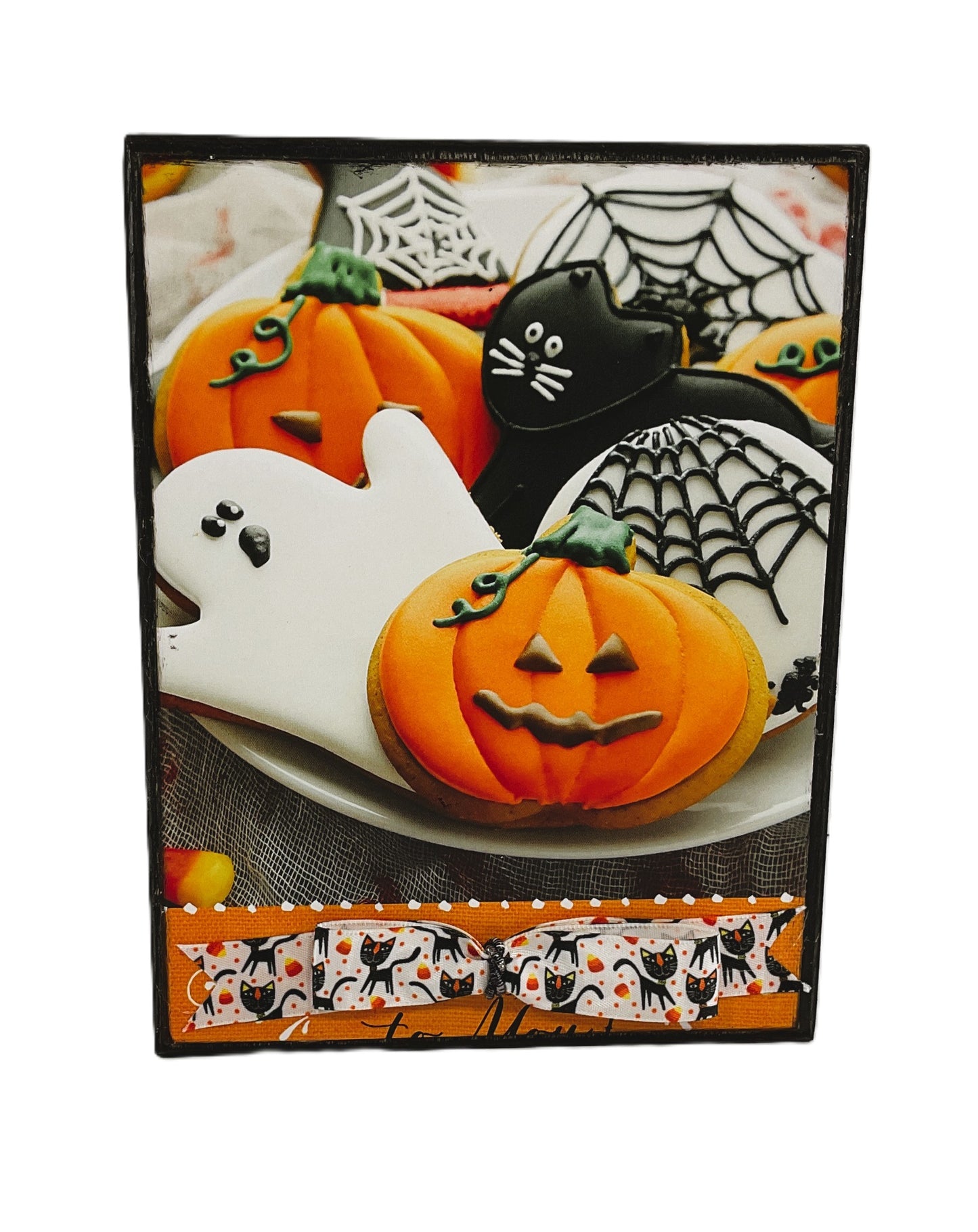 AGD Halloween Decor - Pumpkin Ghost Cat Cookie Box Sign