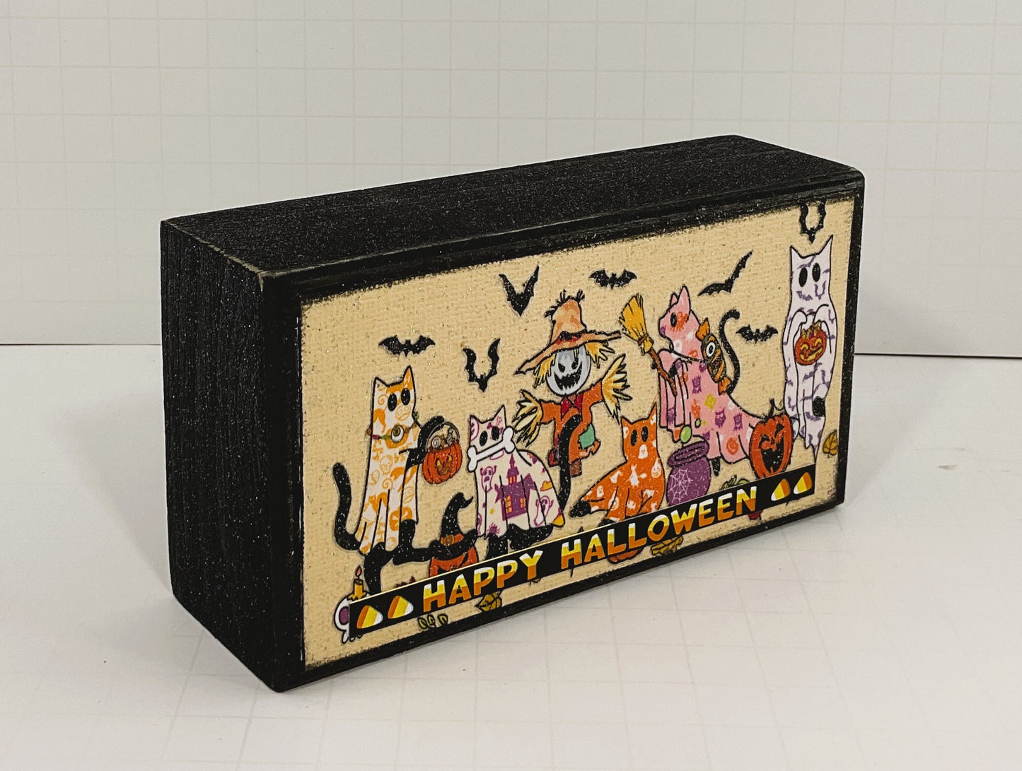 AGD Halloween Decor - Kitty Cats Happy Ghost Box Sign