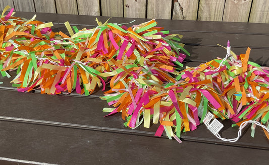 AGD Spring Decor - Bright Fabric Tied Ribbon Lighted Garland 11 ft