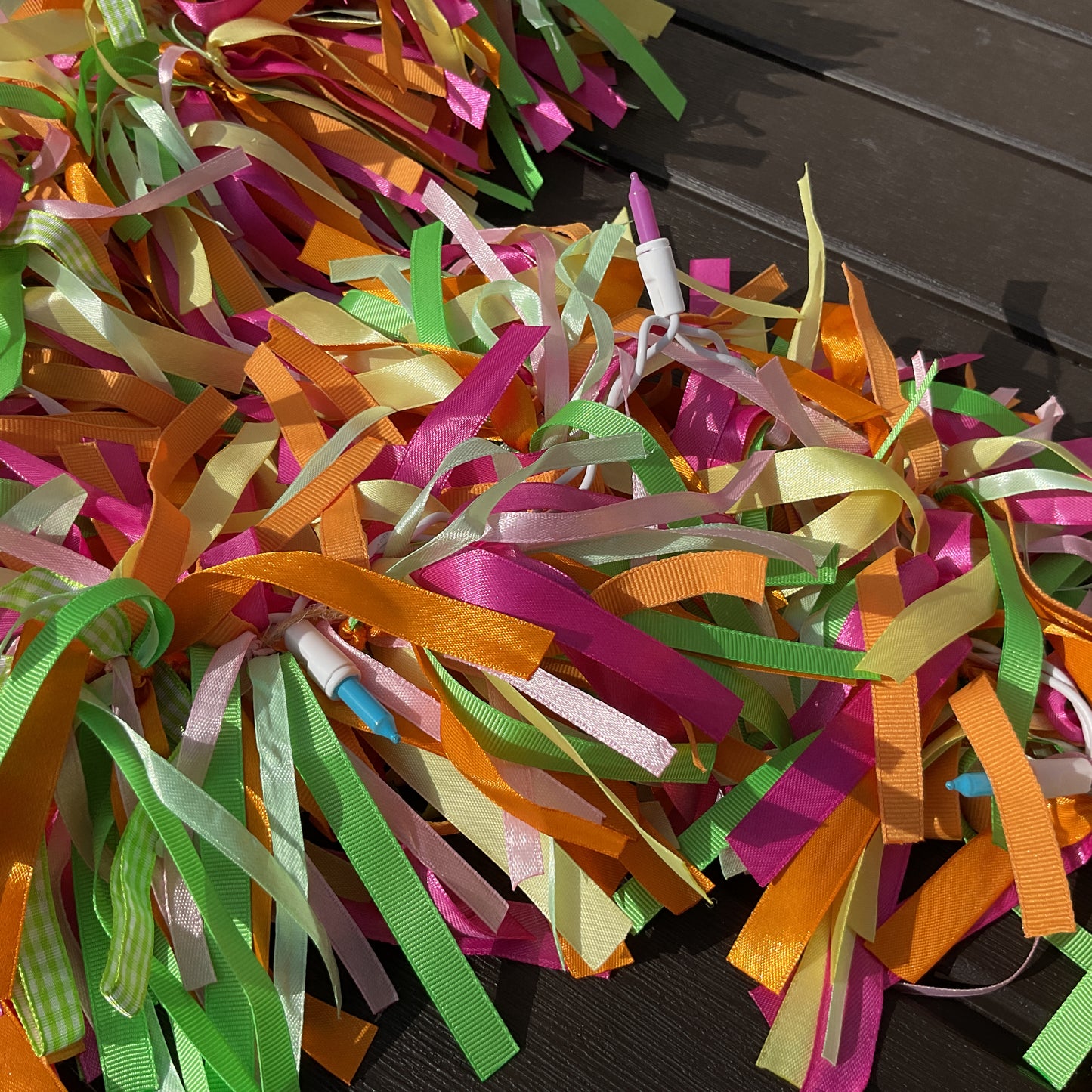 AGD Spring Decor - Bright Fabric Tied Ribbon Lighted Garland 11 ft