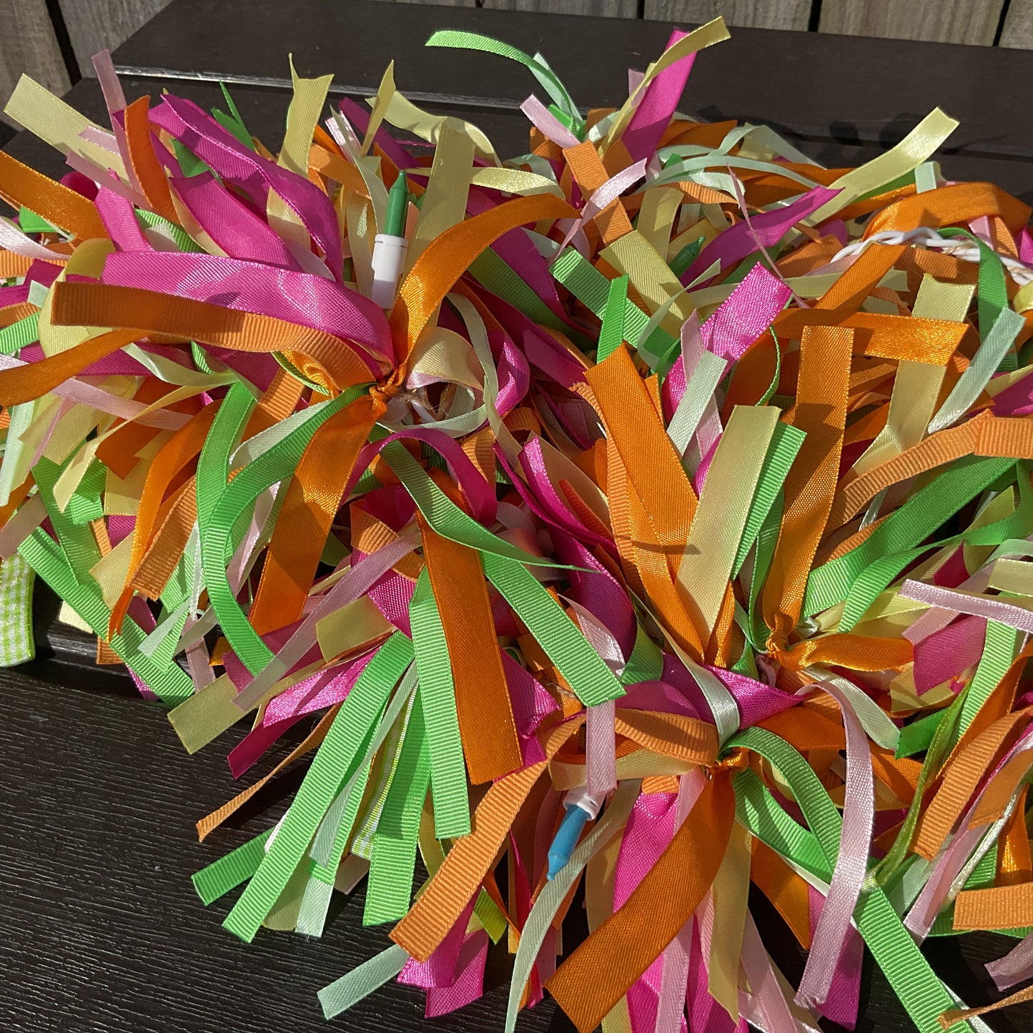 AGD Spring Decor - Bright Fabric Tied Ribbon Lighted Garland 11 ft