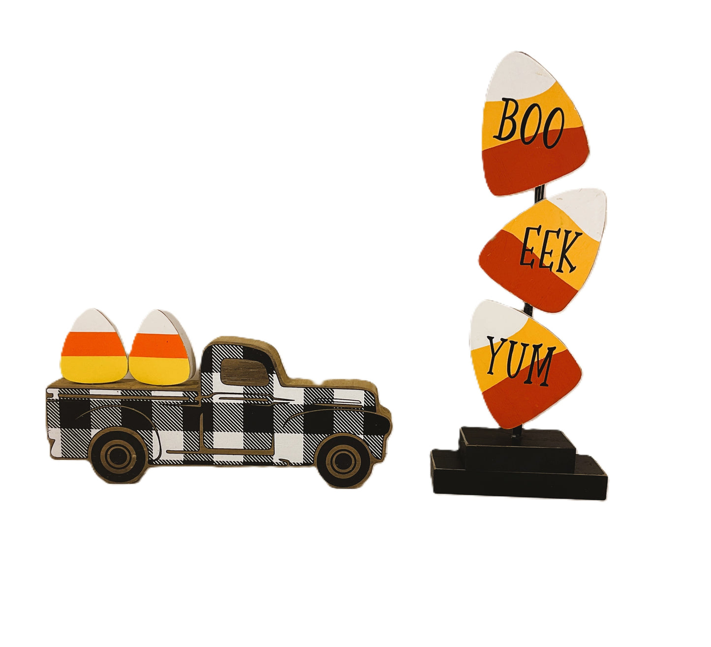 AGD Halloween Decor - Boo Eek Yum Stacking Candy Corn & Truck Wood 2pc
