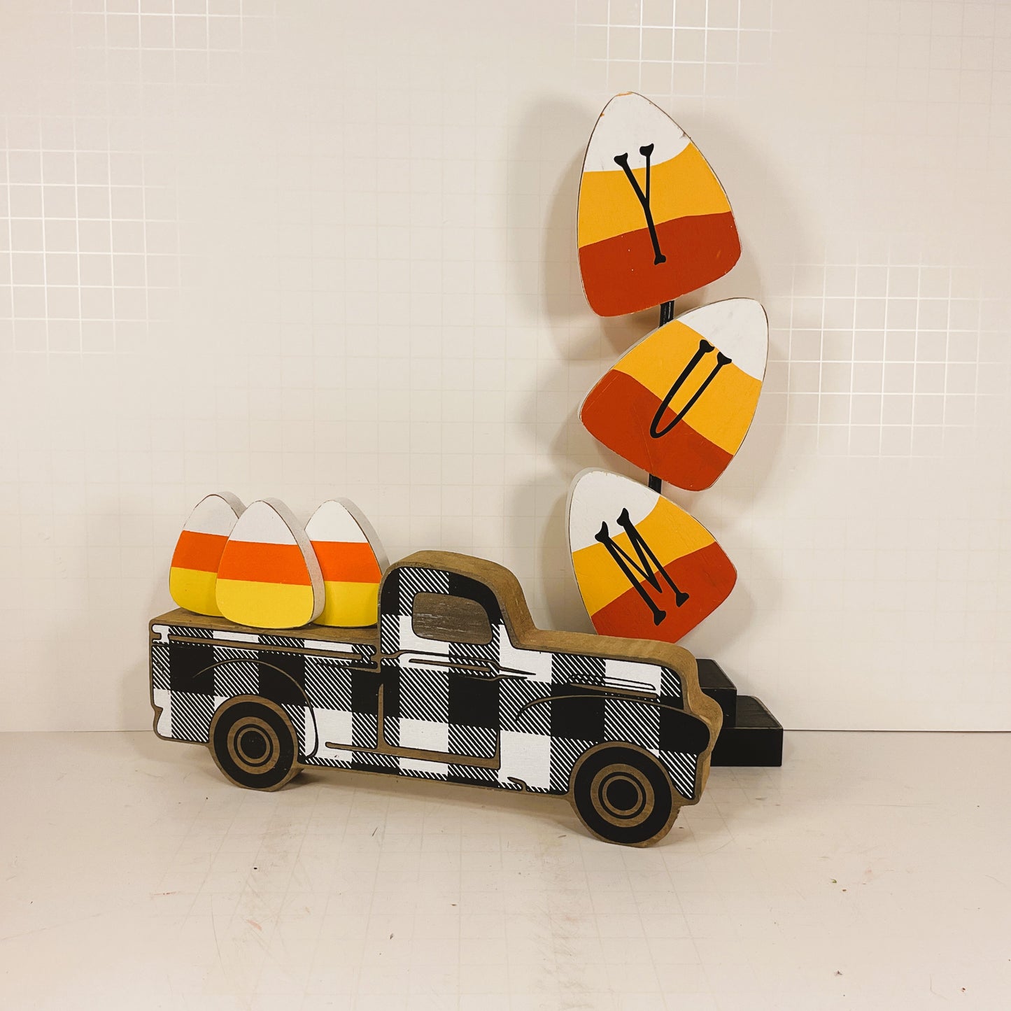 AGD Halloween Decor - Yum Stacking Candy Corn & Truck Wood 2pc