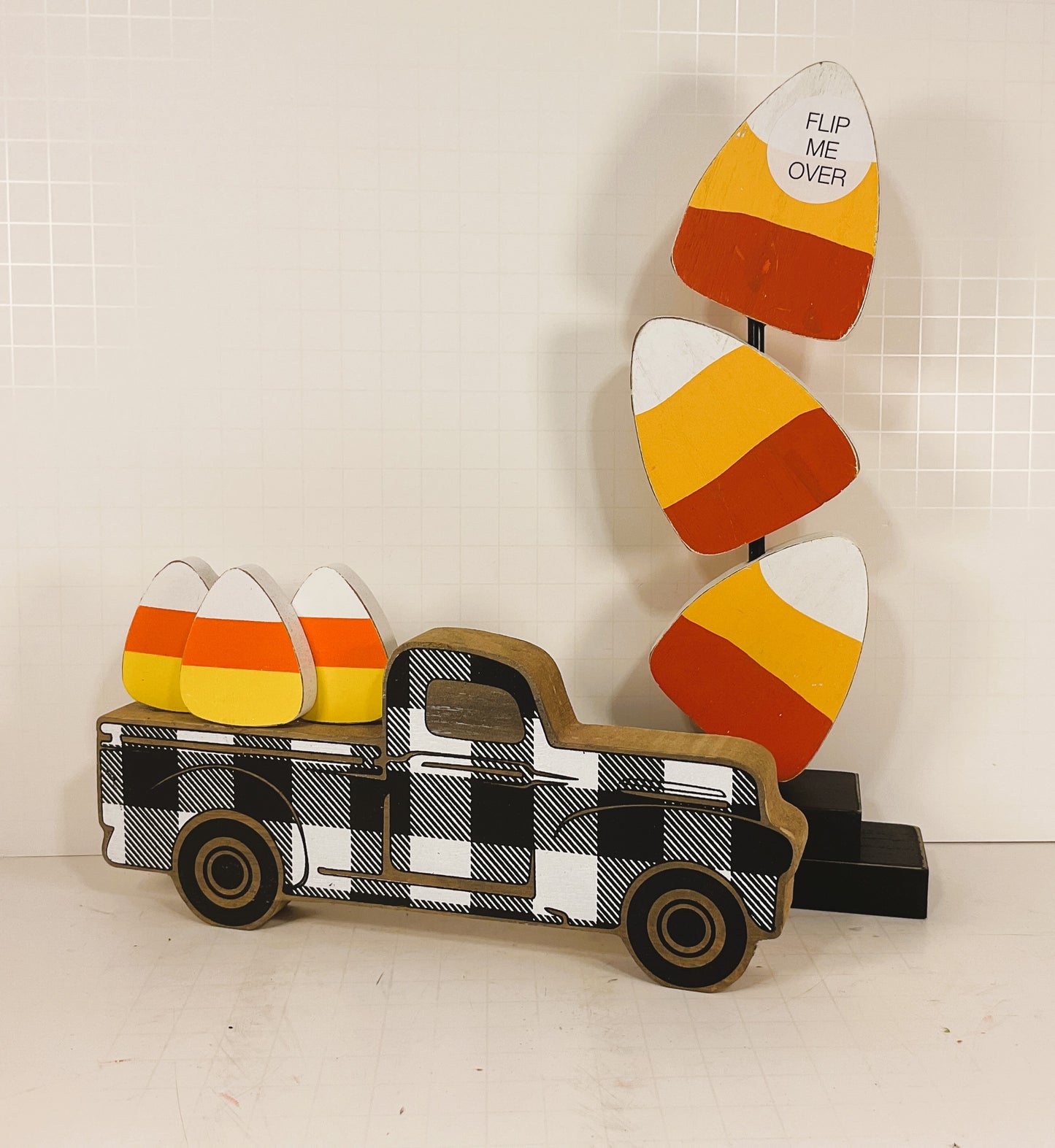 AGD Halloween Decor - Yum Stacking Candy Corn & Truck Wood 2pc