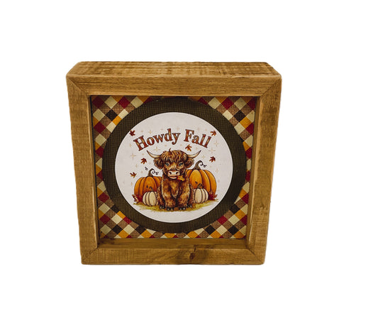 AGD Fall  Decor - Howdy Fall Highland Cow Inset Box Sign