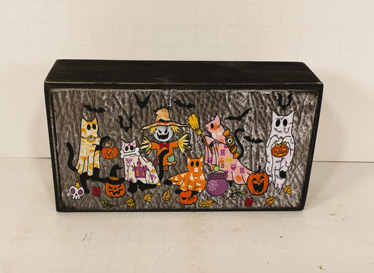 AGD Halloween Decor - Kitty Cats Happy Ghost Box Sign