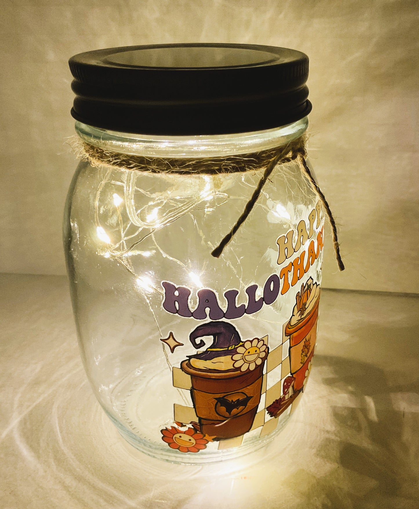 AGD Fall Decor - Hallothankmas Multi Seasons Latte Lighted Mason Jar