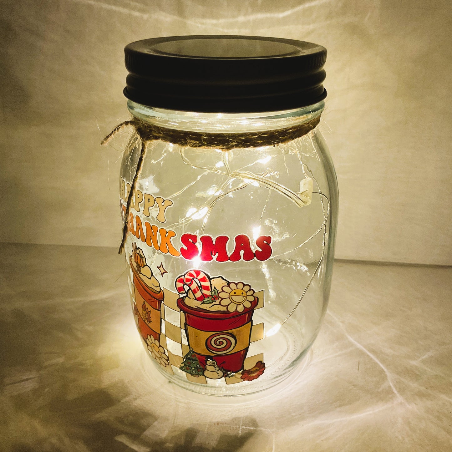 AGD Fall Decor - Hallothankmas Multi Seasons Latte Lighted Mason Jar
