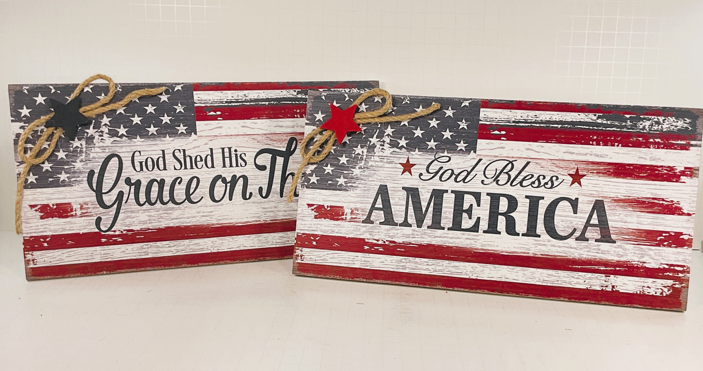 AGD Patriotic Decor - God Bless Gods Grace Easel Back Signs 2pc Set