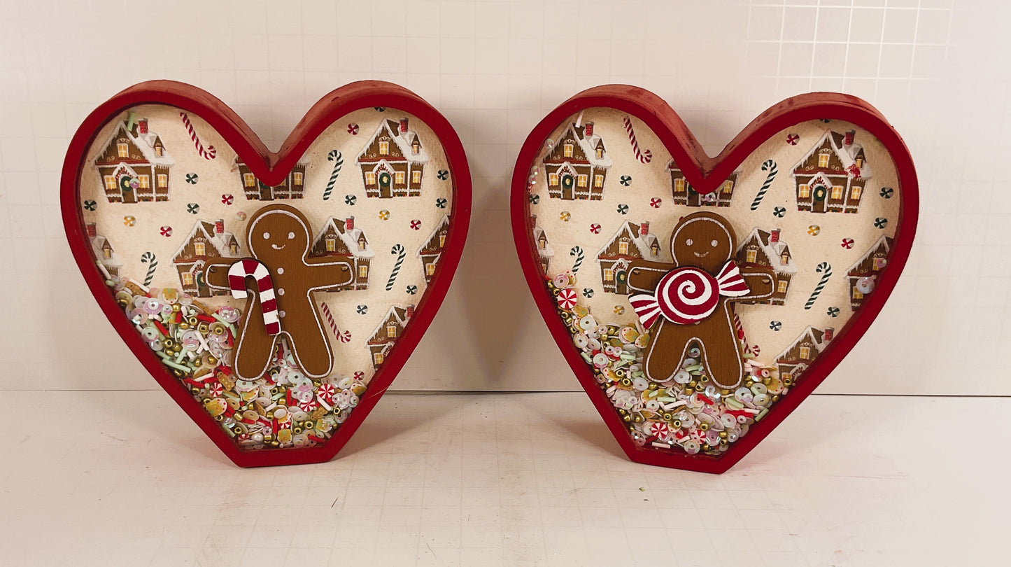 AGD Christmas Decor - Gingerbread Heart Chunky Wood Tabletop Sitters 2pc