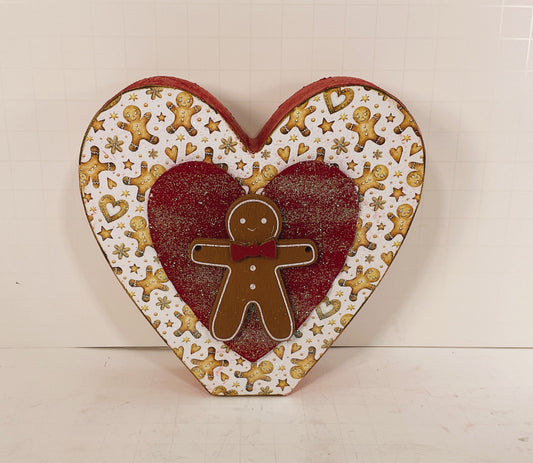 AGD Christmas Decor - Gingerbread Theme Chunky Wood Heart