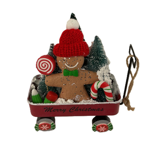 AGD Christmas Decor - Gingerbread Theme Red Wagon Small Display