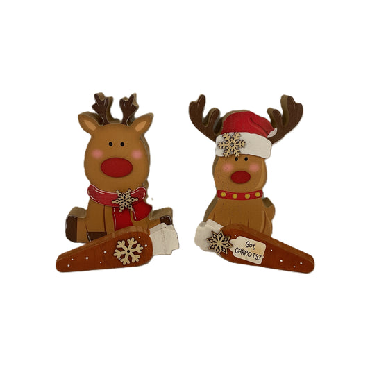 AGD  Christmas Decor - Reindeer & Carrots Chunky Wood 4pc