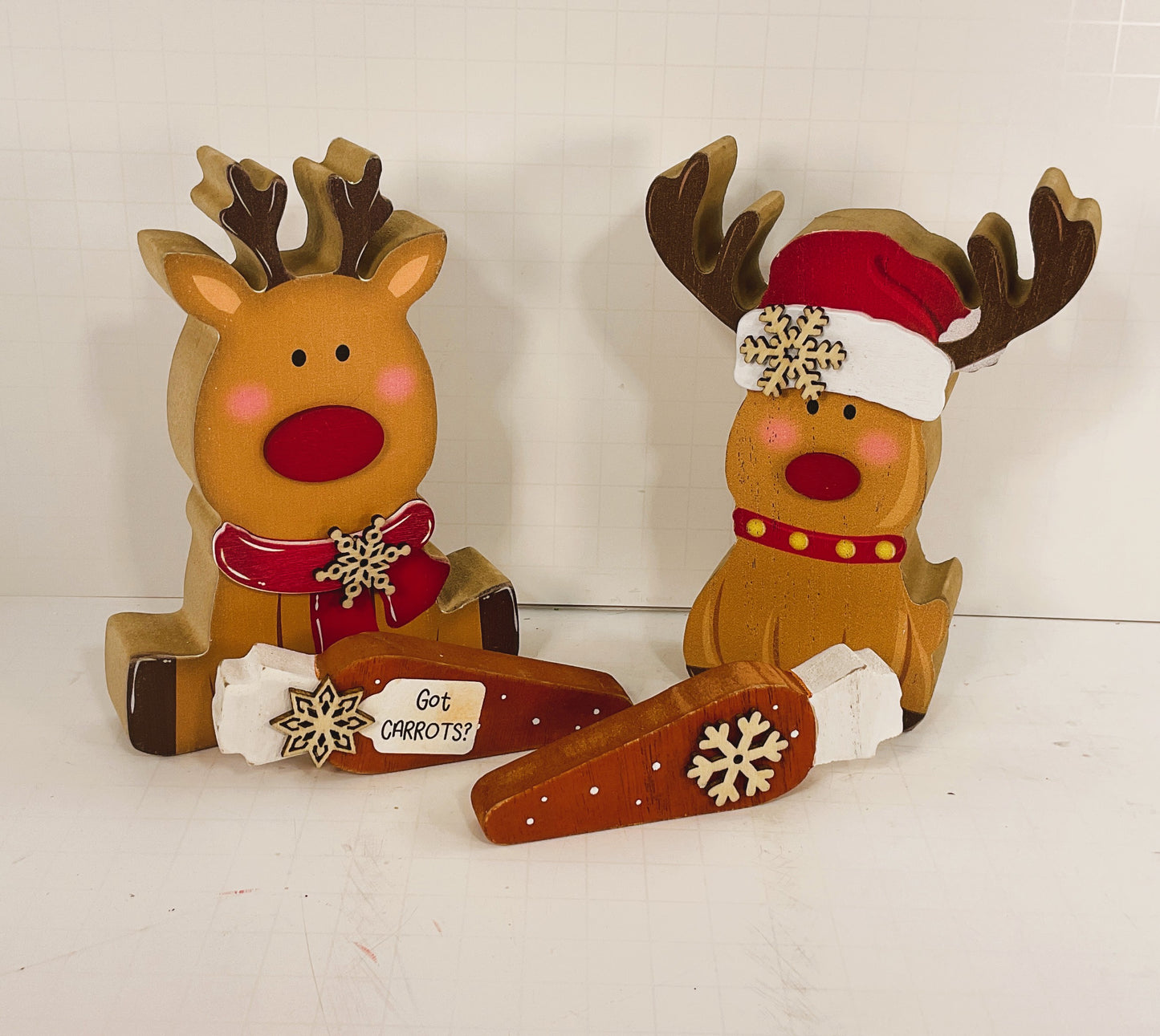 AGD Christmas Decor - Reindeer & Carrots Chunky Wood 4pc