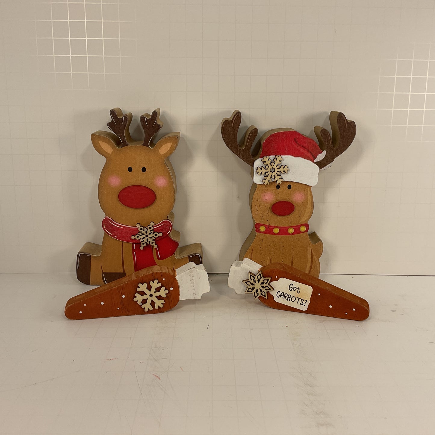 AGD Christmas Decor - Reindeer & Carrots Chunky Wood 4pc