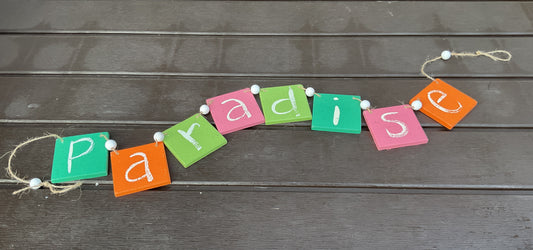 AGD Summer Decor - Beach Paradise Wood Banner Garland 4ft