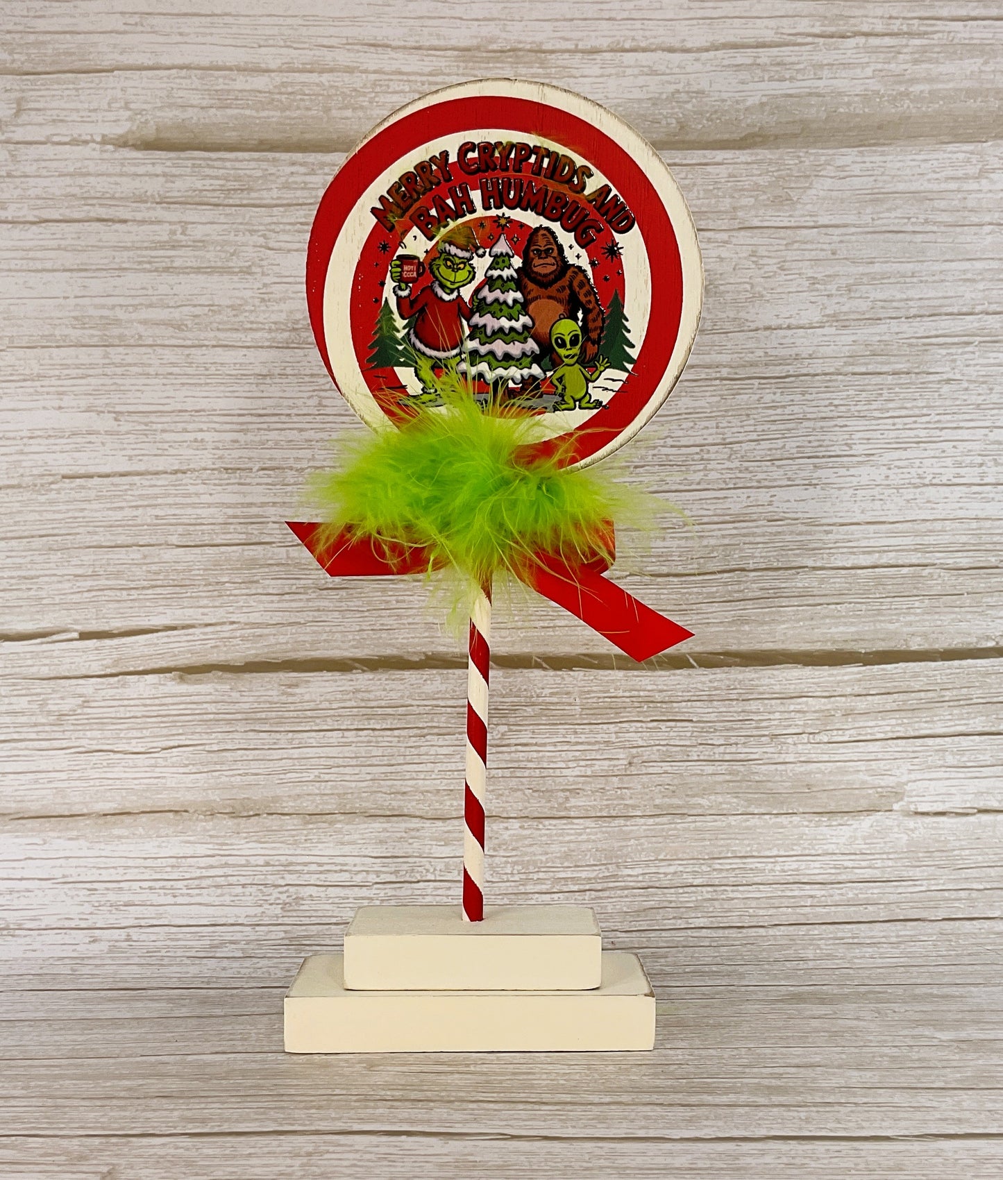 AGD Christmas Decor - Merry Cryptids Alien Bigfoot Peppermint Stand