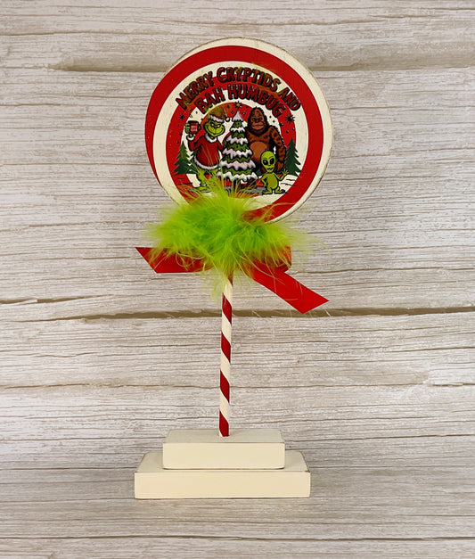 AGD Christmas Decor - Merry Cryptids Alien Bigfoot Peppermint Stand