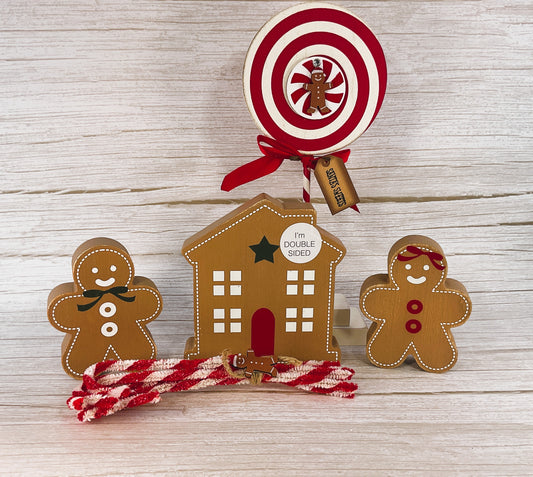AGD Christmas Decor - Gingerbread Boy Girl House Candy Cane Stand Set