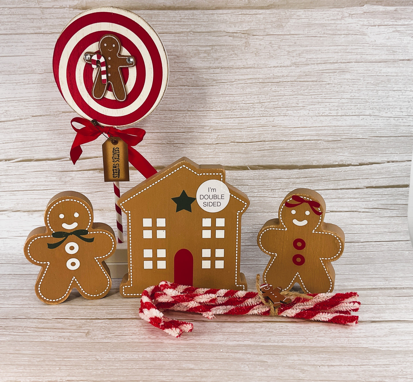 AGD Christmas Decor - Gingerbread Boy Girl House Candy Cane Stand Set