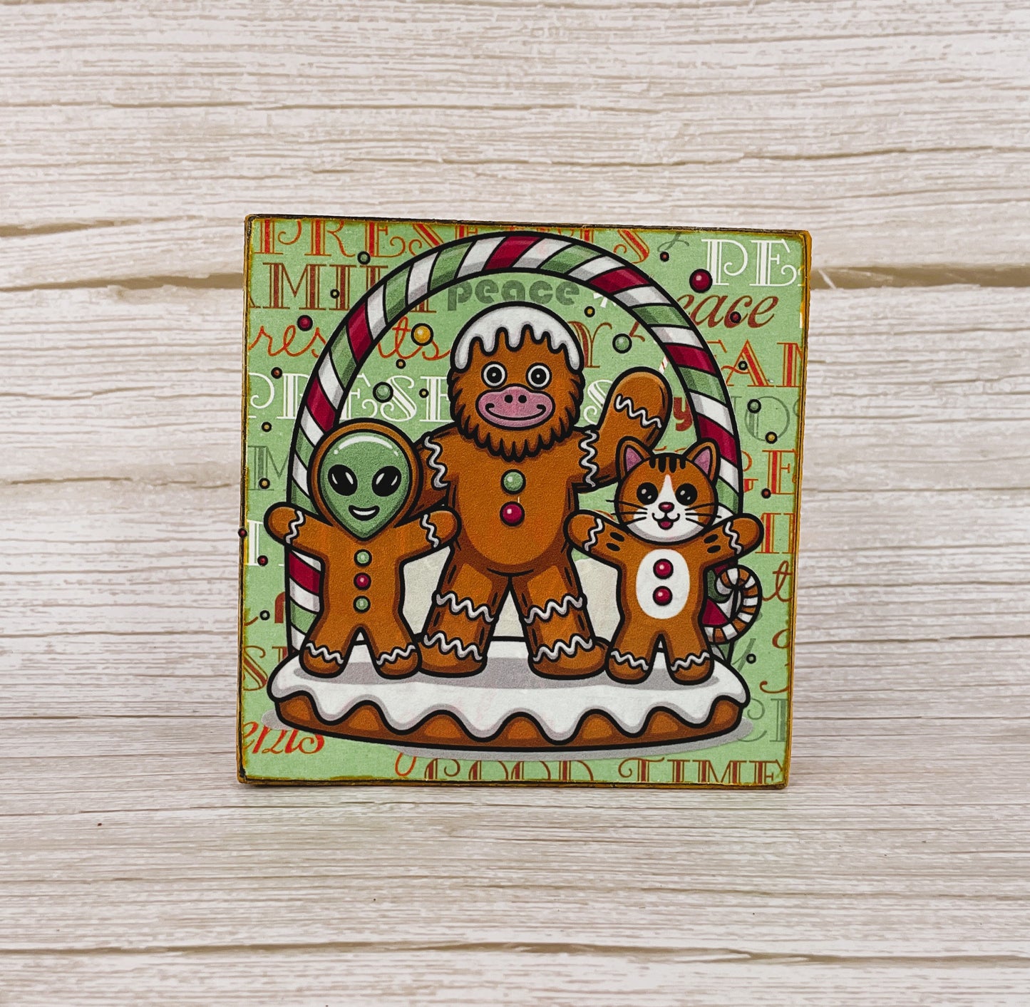 AGD Christmas Decor - Gingerbread Bigfoot Alien Small Block Sign