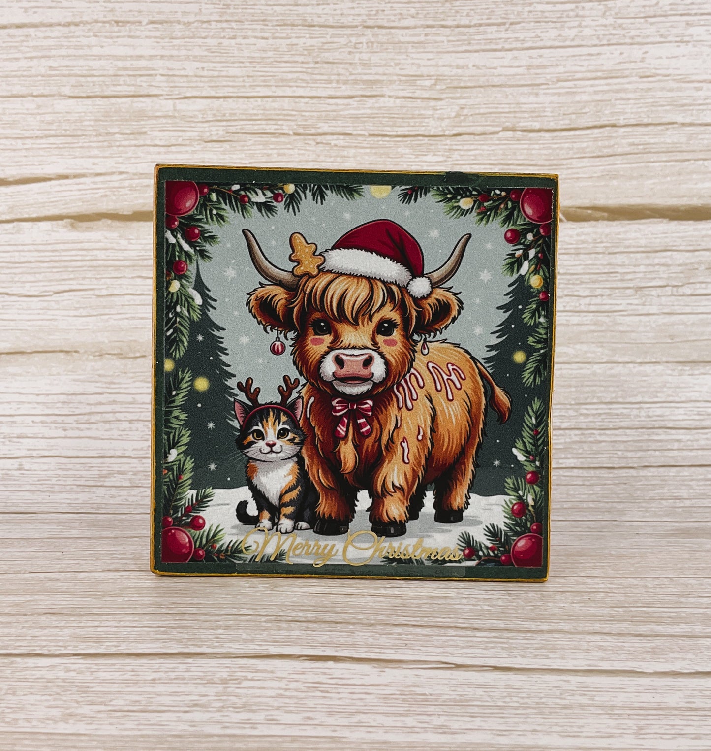 AGD Christmas Decor - Gingerbread Highland Cow Small Block Sign