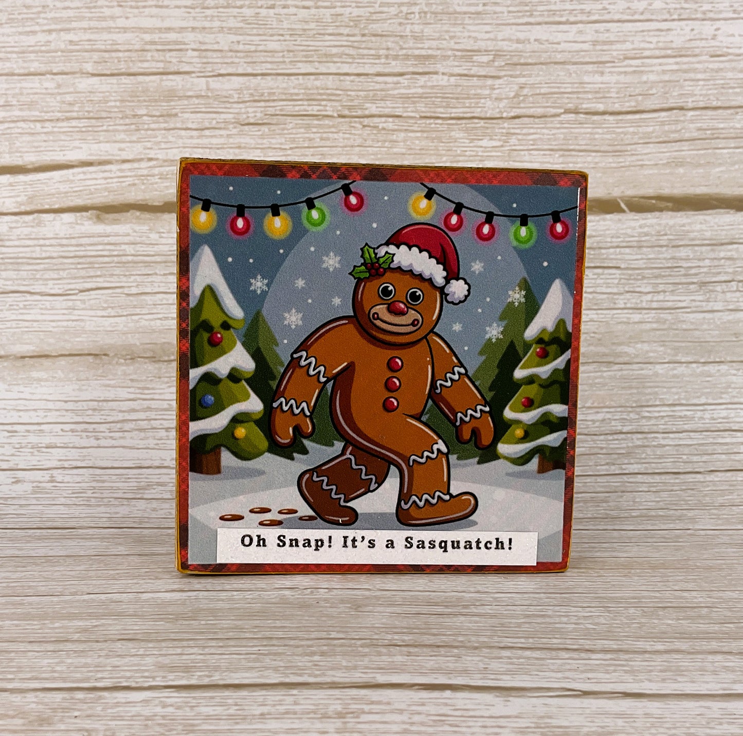 AGD Christmas Decor - Gingerbread Bigfoot Sasquatch Small Block Sign