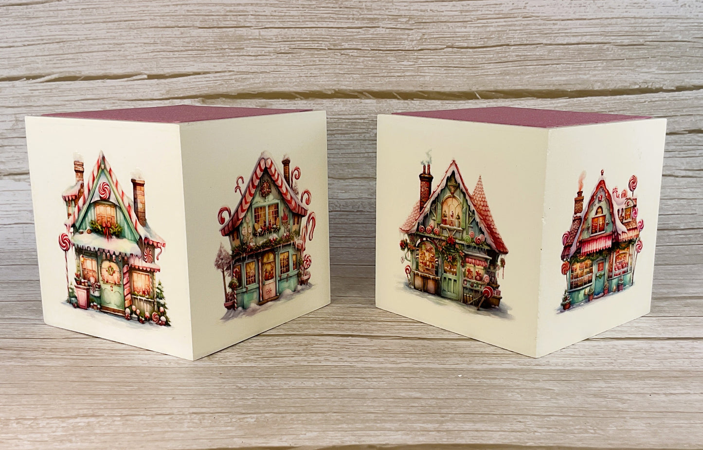 AGD Christmas Decor - Pastel Gingerbread Houses Block Signs 2pc