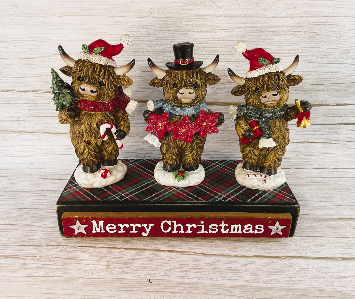 YI Christmas Decor - Standing Highland Cows Resin Tabletop Figurines 3pc