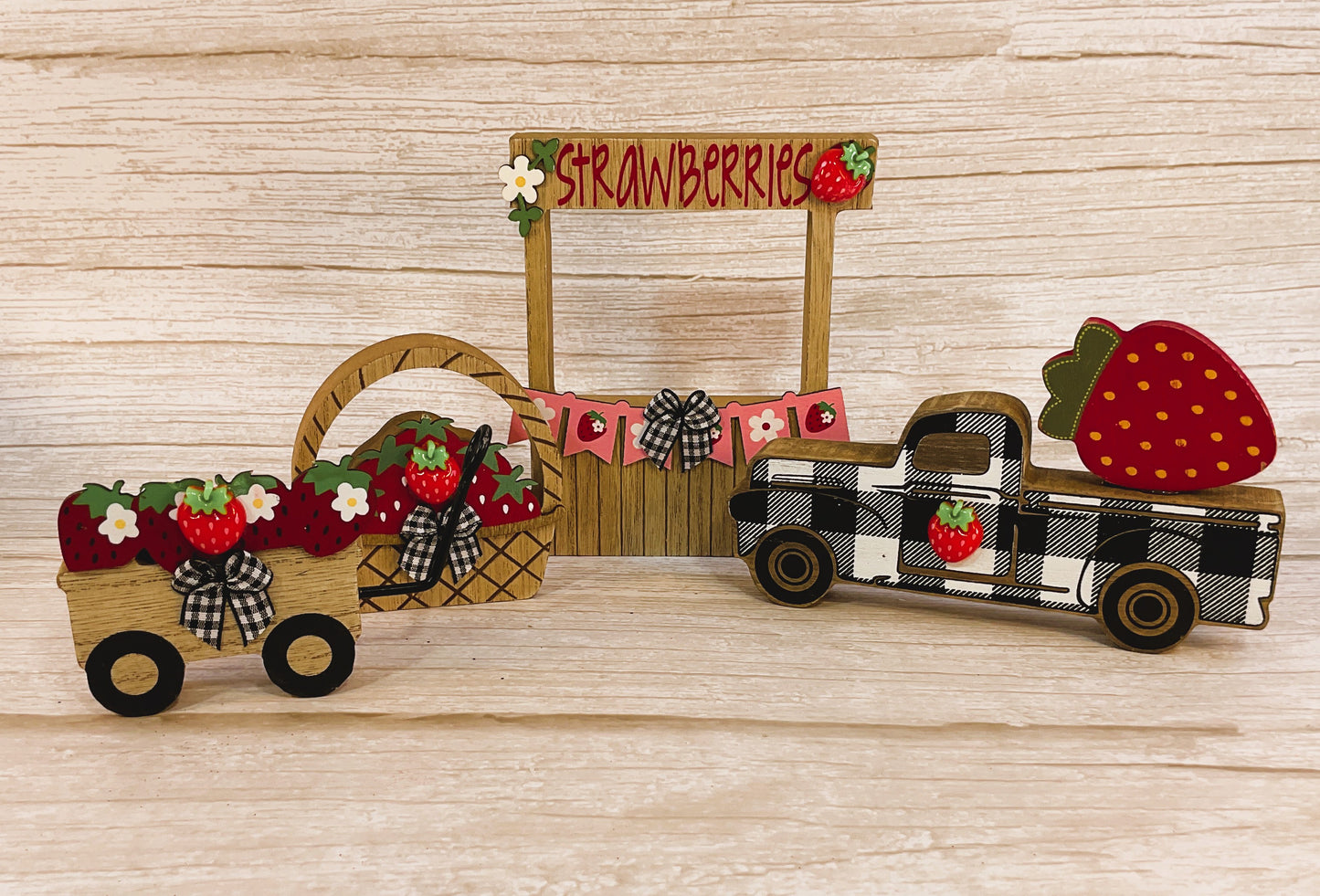 AGSD Spring Summer Decor - Strawberry Theme Booth Truck Tier Tray 4pc Set