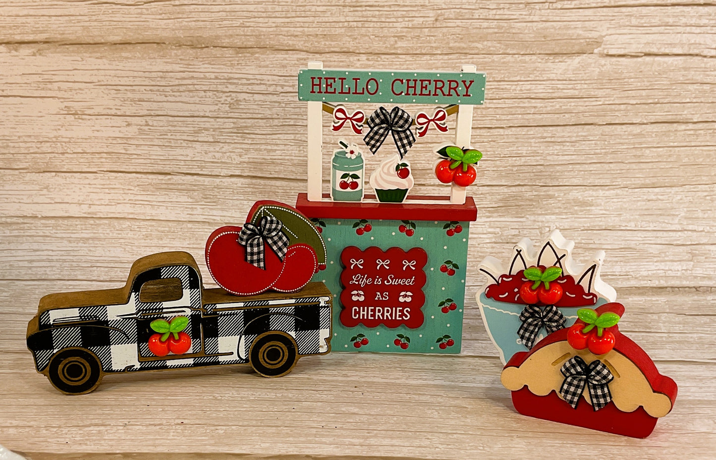 AGSD Spring Summer Decor - Cherry Theme Booth Truck Tier Tray 4pc Set