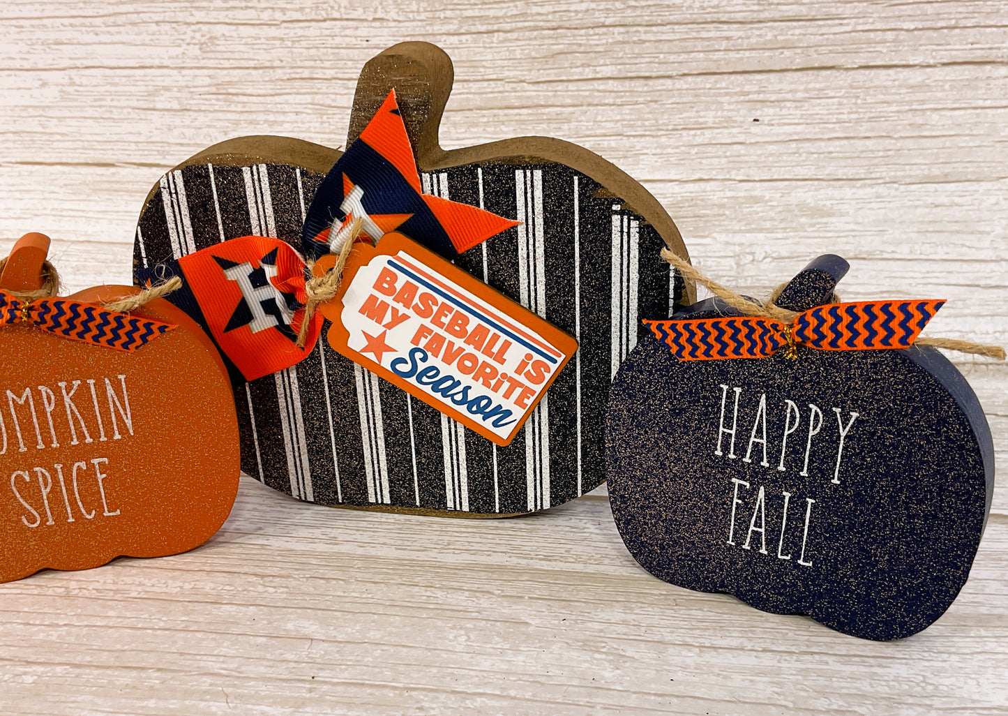 AGSD Fall Decor - Major Texas Baseball Blue Orange Pumpkin Decor 3pc Set