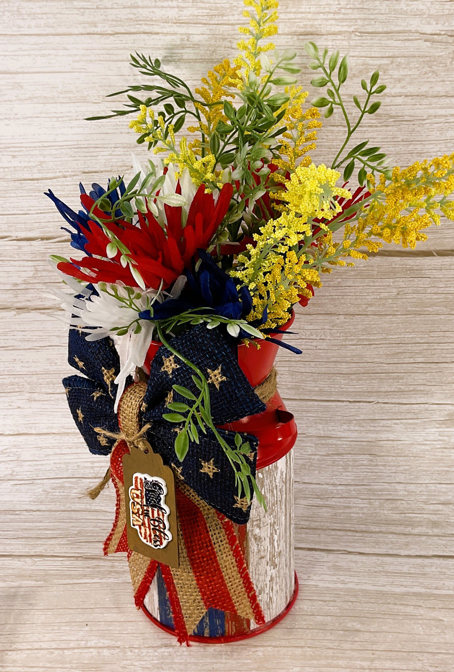 AGSD Patriotic Decor - God Bless USA Milk Can Flowers Display