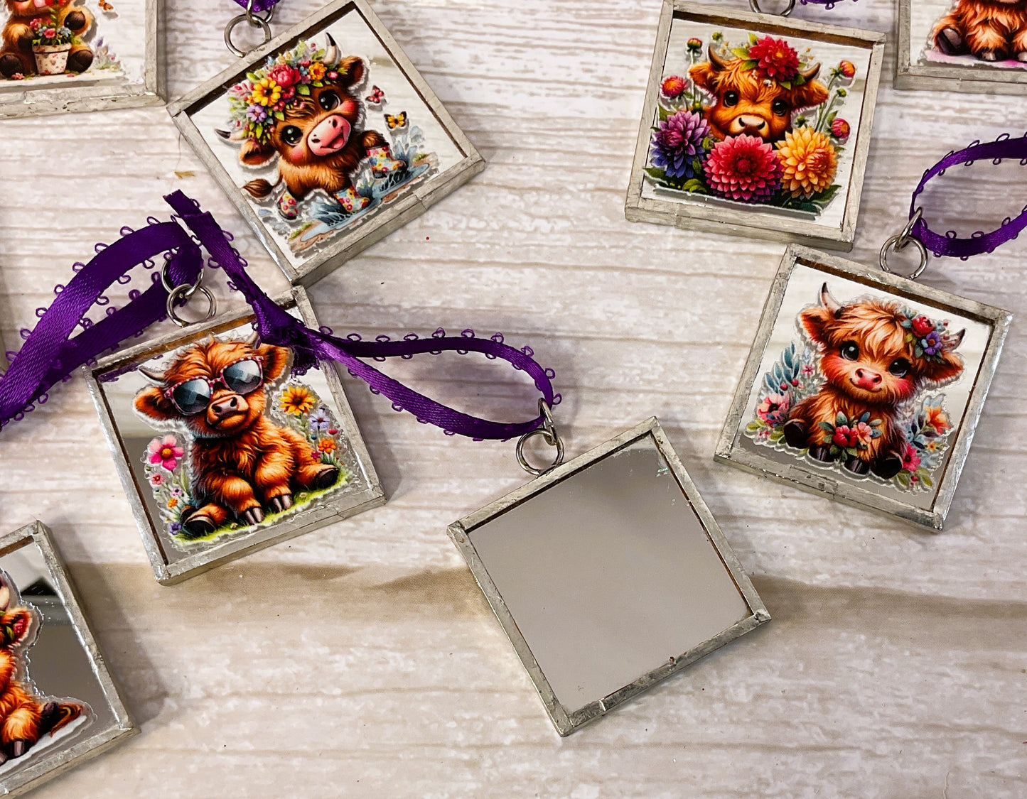 AGSD Spring Decor - Highland Cow Mirror Ornaments 12pc Set