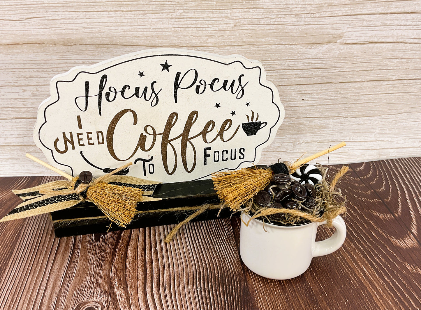 Hocus Pocus Coffee Bar Sign & Mug Set | Halloween Witch Themed Tabletop & Coffee Bar Decor