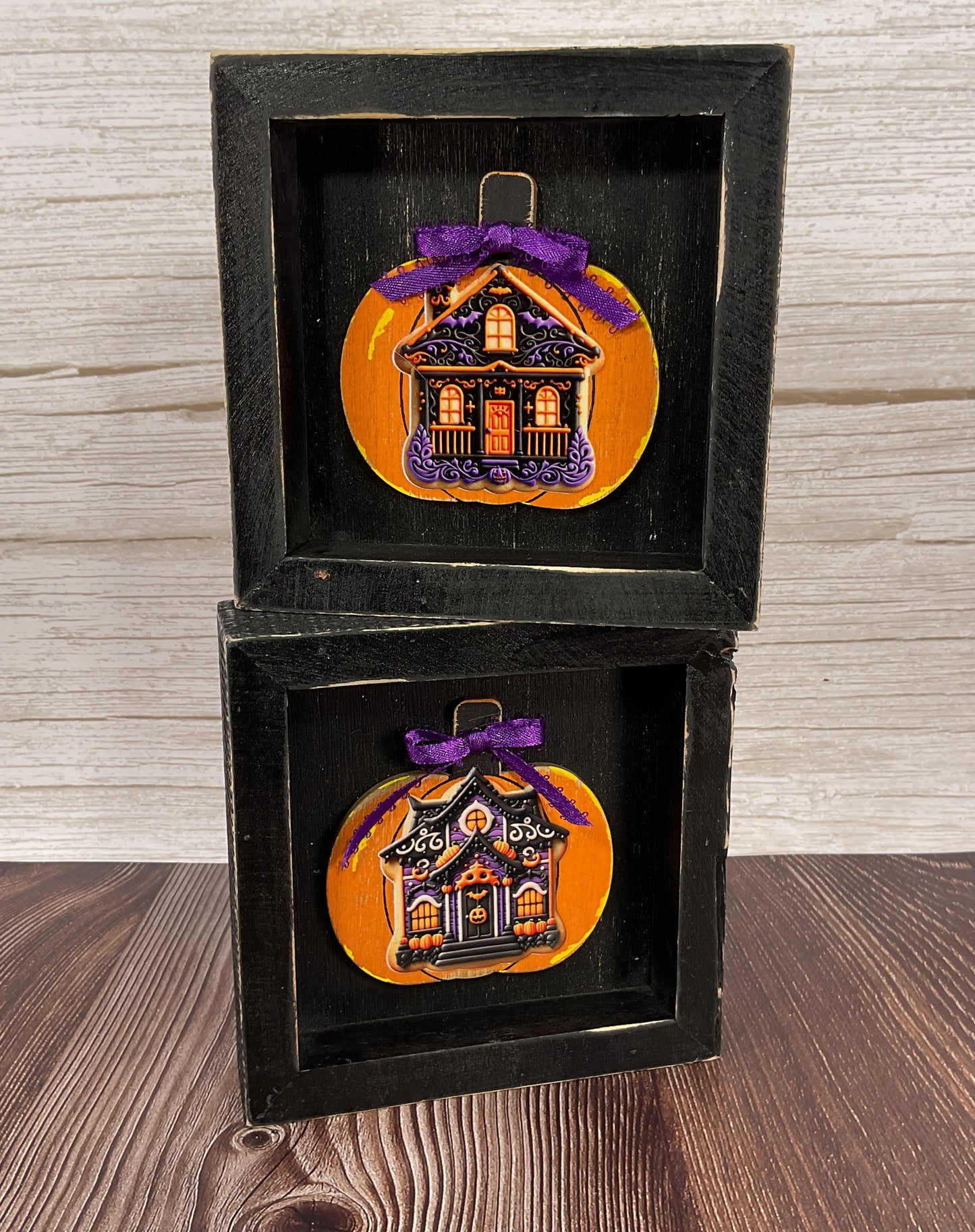 Haunted Gingerbread House Halloween Inset Box Signs Set of 2 | Spooky Sweet Tiered Tray Decor