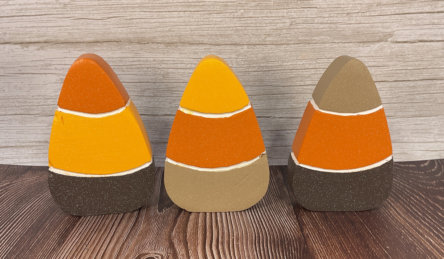 Brown Orange Harvest Candy Corn & Pumpkin Sitters Set of 5 | Halloween Tiered Tray Collection