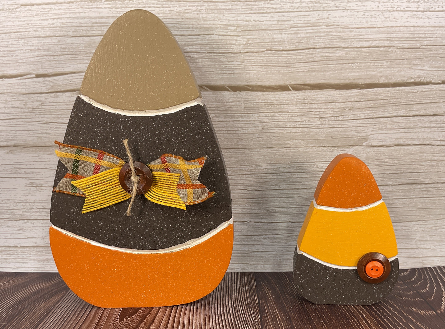Harvest Candy Corn Glitter Sitters Set of 2 | Large & Small Halloween Tiered Tray Decor