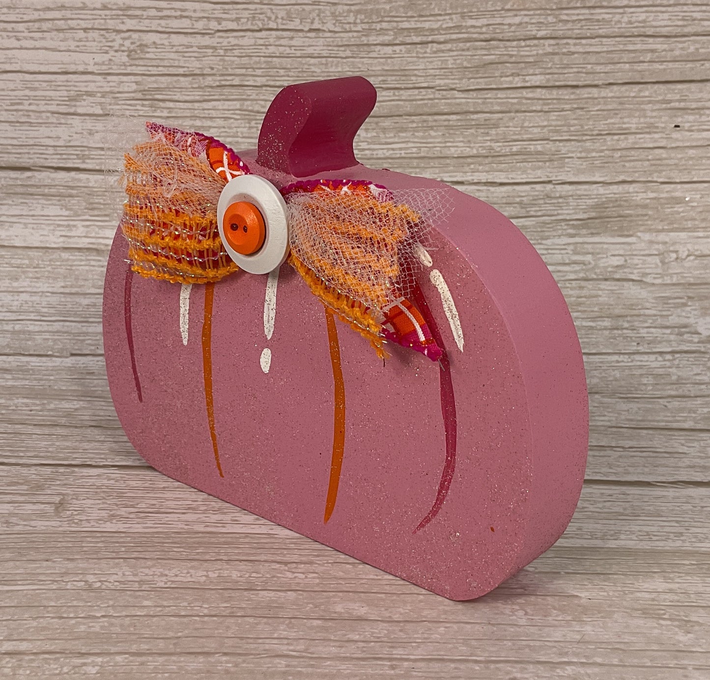 Pink Glam Glitter Chunky Wood Pumpkin Sitter | Petite Halloween Tiered Tray Decor