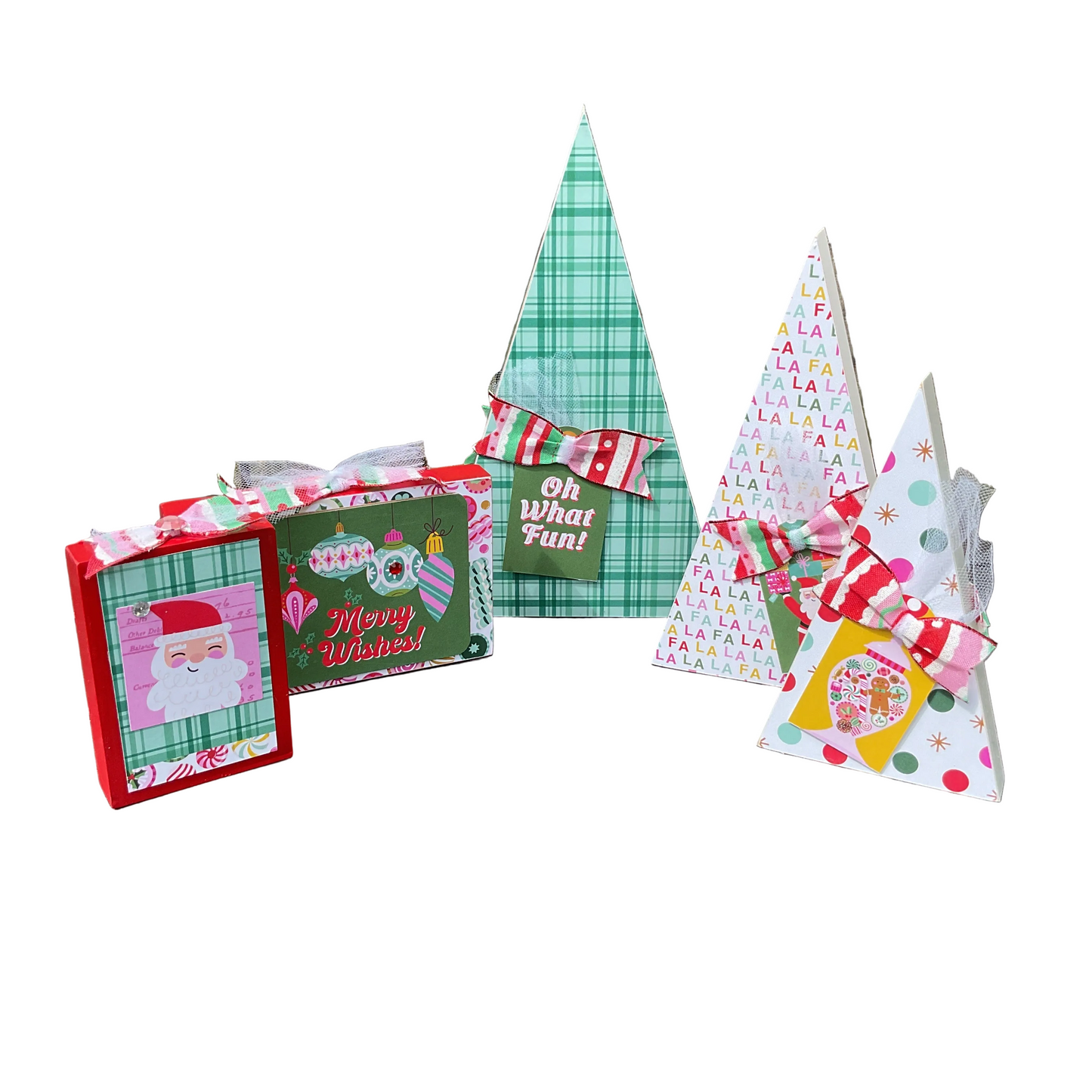 Retro Chunky Christmas Trees & Signs Set of 5 | Pink Blue Teal | Agape Gifts