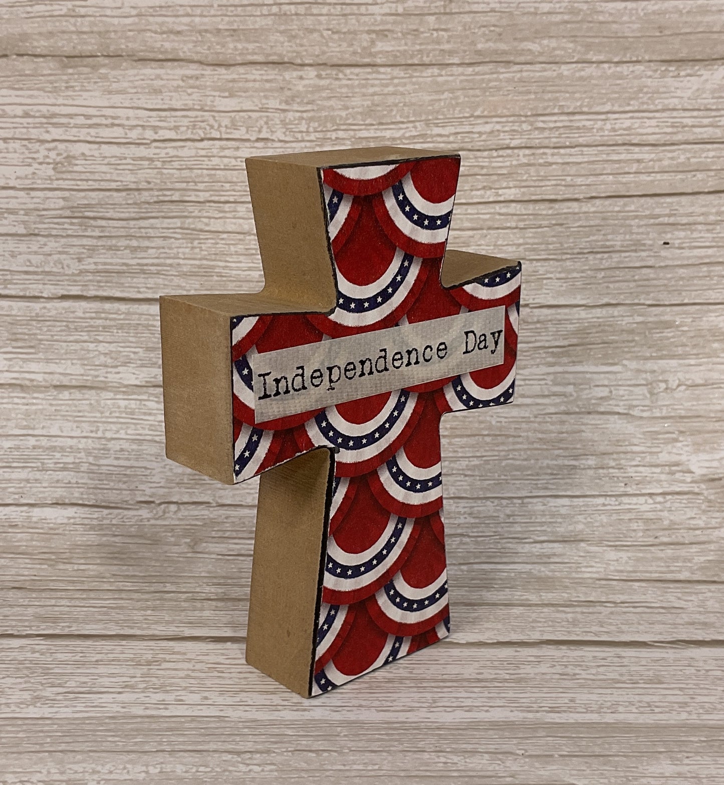 AGSD Patriotic Decor - Independence Day Wood Tabletop Cross | July 4th Faith & Freedom