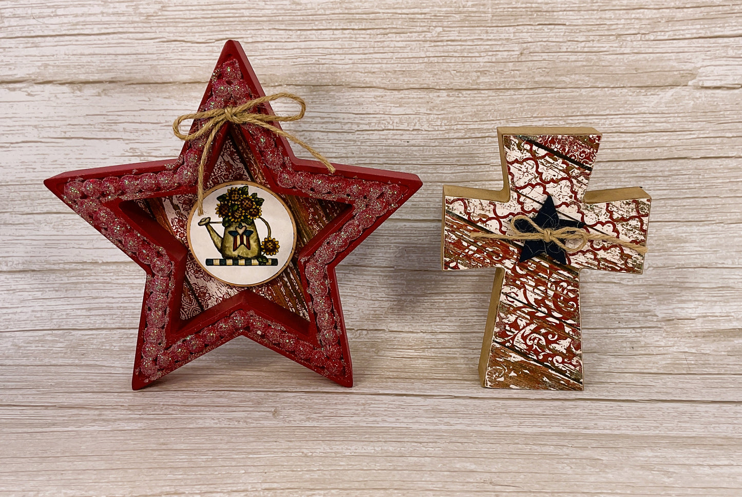 AGSD Patriotic Decor - July 4th Wood Tabletop Cross & Star – Handcrafted Faith