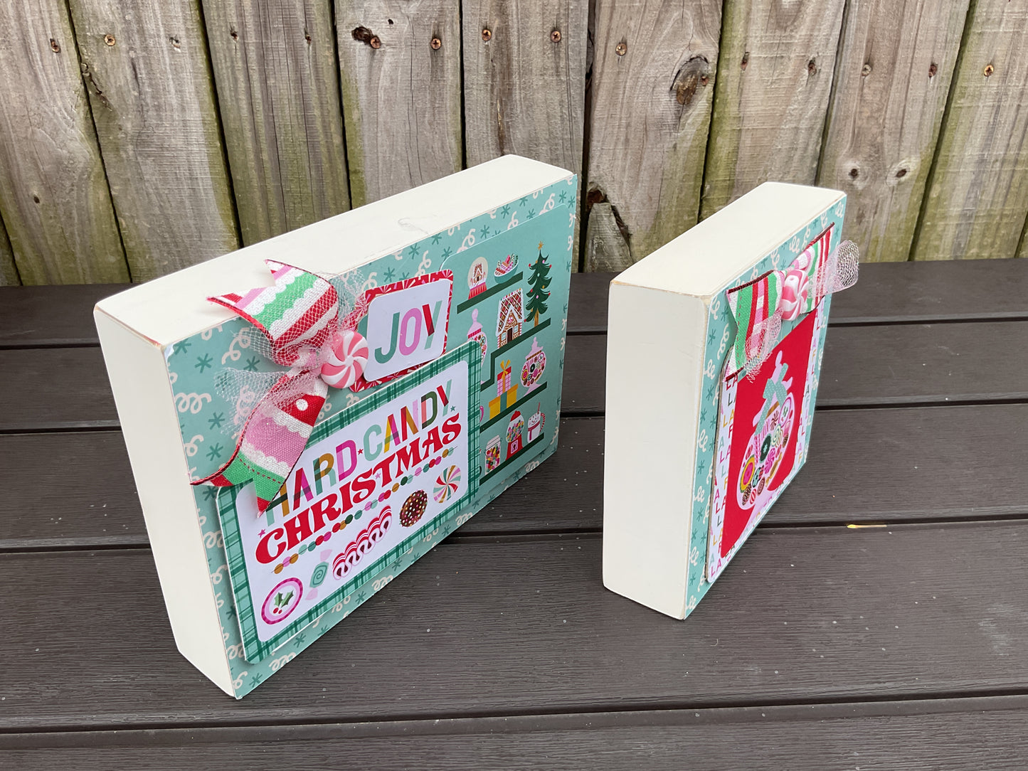 Retro Hard Candy Signs Christmas Decor Set of 2 | Pink Blue Teal | AGSD