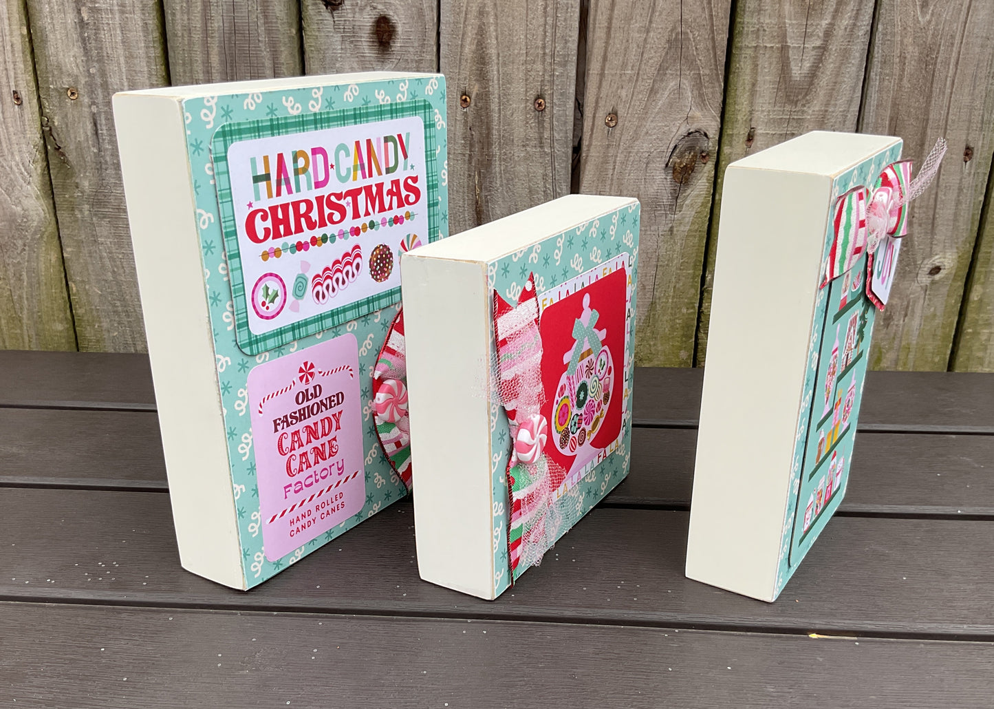Retro Pastel Hard Candy Box Signs Set of 3 | Handcrafted Christmas Decor